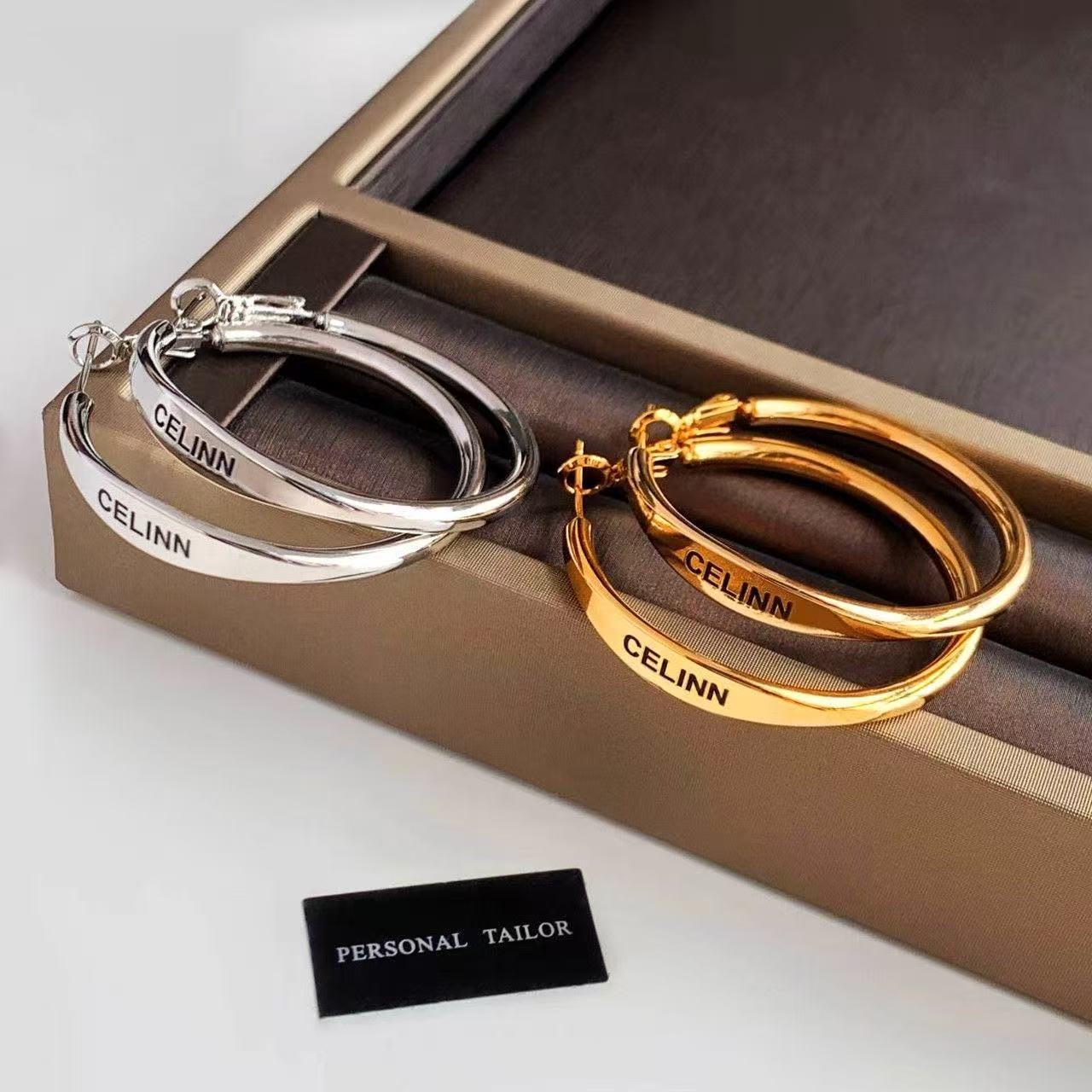 Silver Needle Smooth Letter Round Earrings, Personalized Trendy Cool Style Earrings, Light Luxury, High-End Niche Earrings Wholesale