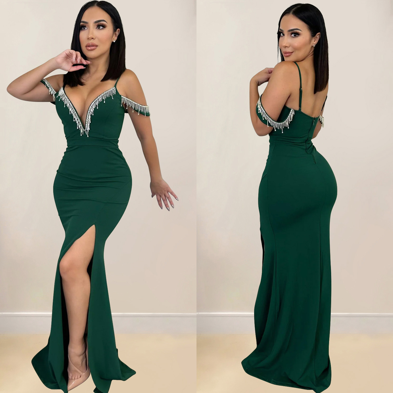 C6771 transfronteriza AliExpress Amazon vestido de correa de borla de color sólido de las mujeres de la moda europea y americana image 4
