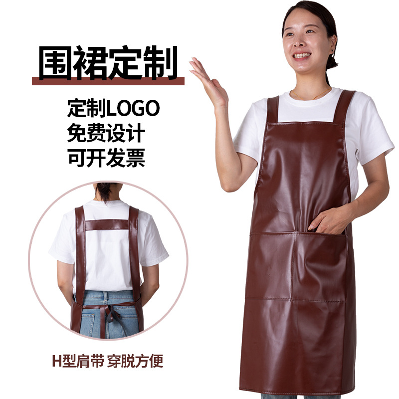 Impresión nueva moda doble correa de hombro de cuero suave delantal impermeable a prueba de aceite hogar cocina restaurante leche tienda de té guardapolvos para mujeres