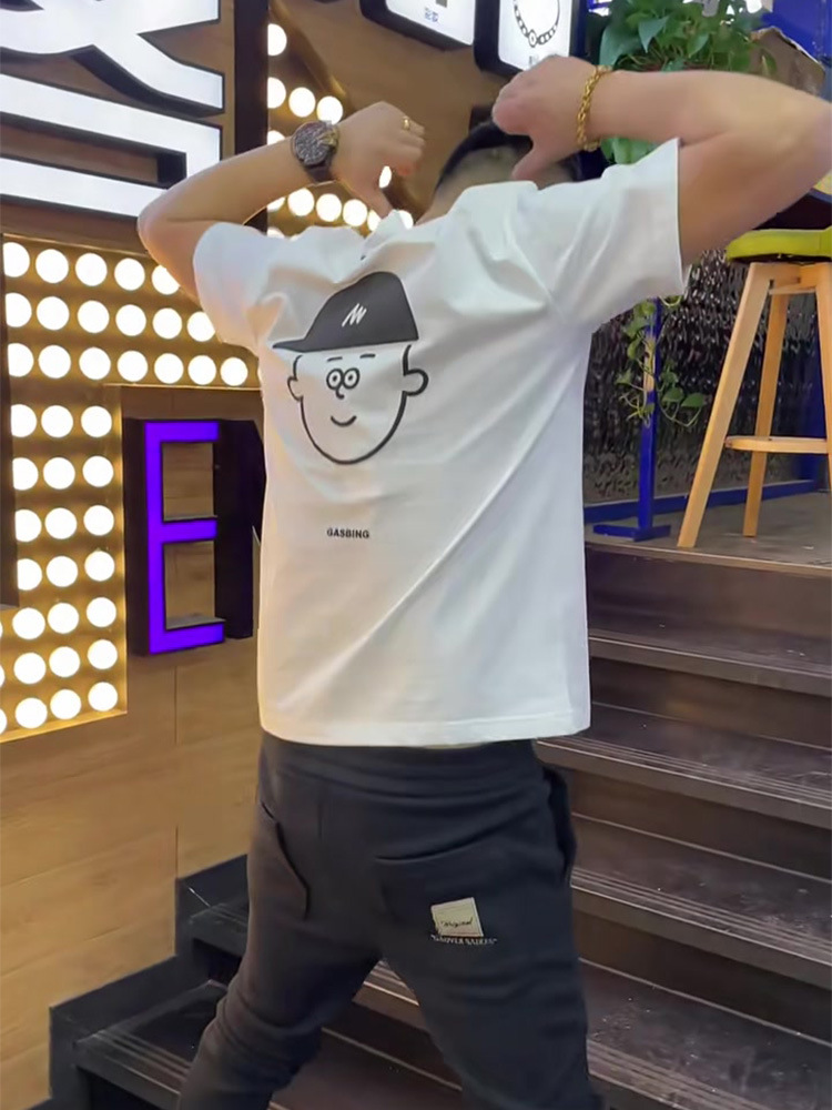 T-shirt à manches courtes et col rond pour hommes, coupe cintrée, tendance, petit garçon imprimé de dessin animé, en pur coton, été_voghion.com