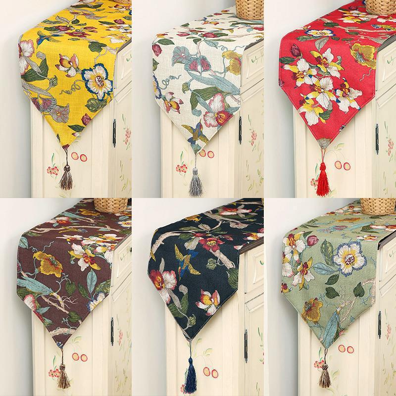 Chinese table runner cotton linen Wind Flower bird double tea table tablecloth tea mat TV cabinet shoe dustproof cover towel wholesale