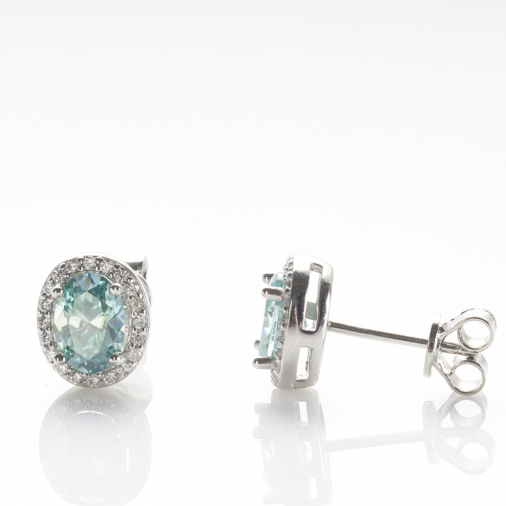 925 plata de diamante dorado color mozanita pernos de piedra oval 1 quilate azul verde pernos de piedra mozanita