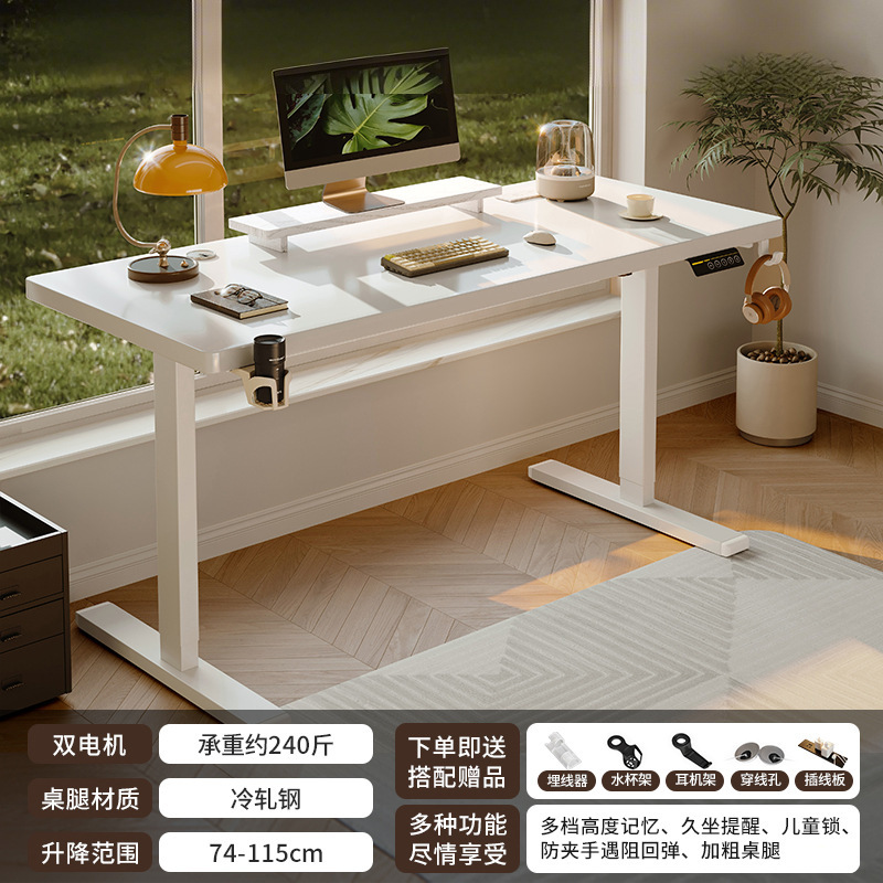 Mesa de elevación eléctrica doble motor de madera sólida mesa de computadora elevable mesa de escritorio mesa de oficina mesa de trabajo mesa soporte de pierna