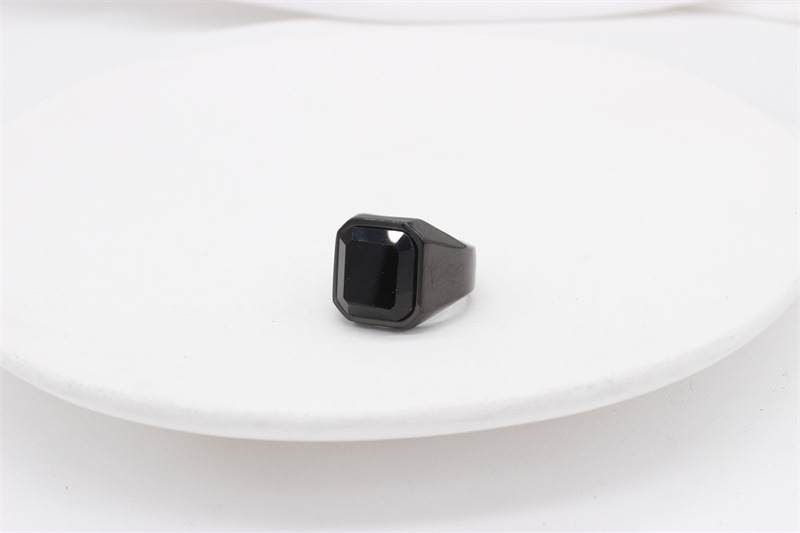 Simple Style Square Titanium Steel Inlay Artificial Gemstones Men's Rings display picture 8