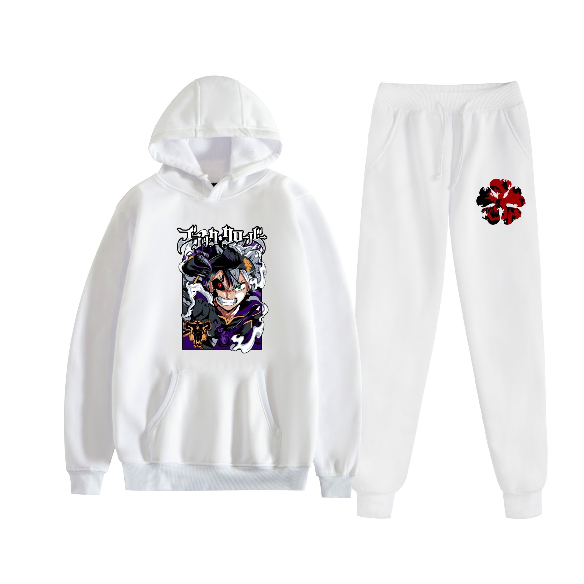 Europa y América otoño e invierno negro trébol de cuatro hojas periférico bidimensional hombres y mujeres deportes de ocio más suéter con capucha de terciopelo traje al por mayor