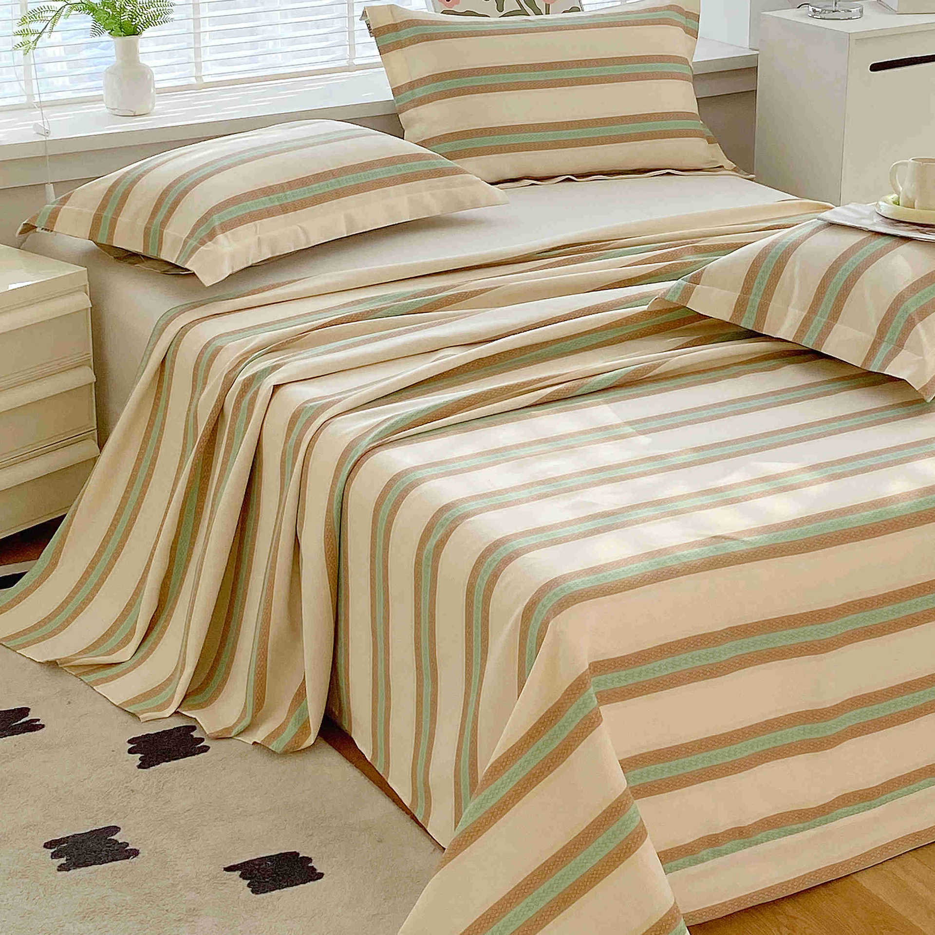 Sábanas de tela gruesa vieja de verano, dormitorio de estudiantes de una sola pieza, funda de cama individual, funda de almohada individual, juego de tres piezas, nuevo estilo 2025