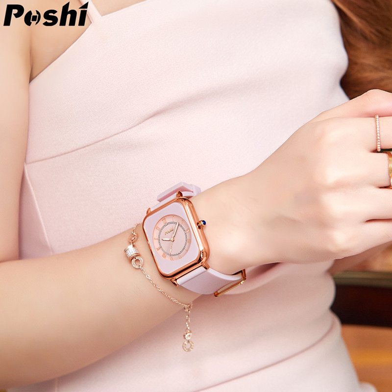 POSHI reloj de mujer popular cuadrado reloj de mujer TikTok Live impermeable de silicona par reloj de cuarzo reloj de mujer