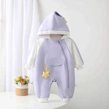 婴幼儿可爱女宝宝休闲百搭日常款式紫色尖帽偏开绒里哈衣