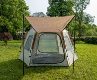 Avtomobil dam çadırları Quick-Opening Tent Thickened Sun - small-size-for-2-3-people-110110110-off-white-and-earthy-yellow-ground-nails-windproof-rope-storage-bag-strapping-rope-single-tent