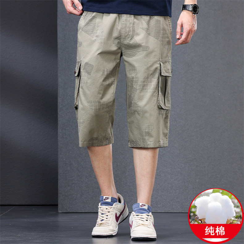 Summer New Style Tooling Shorts Men's Cotton Fashionable Casual Loose Multi-Pocket Straight Pants Men's plus size Summer Wear