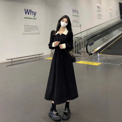 大码微胖mm撞色灯芯绒收腰显瘦遮肉连衣裙女秋季翻领别致复古裙子