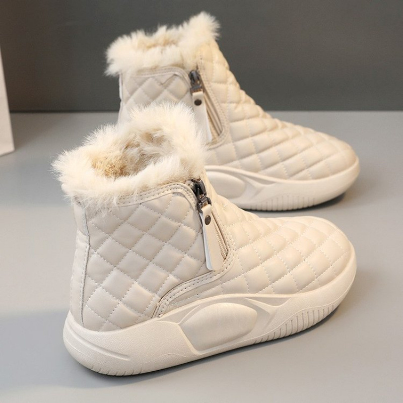 短筒圆头靴子低跟(小于3cm)松糕底雪地靴超细纤维橡胶量大+V