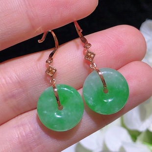 Ice green safety buckle earrings 18k gold inlaid water ice transparent simple wind small fresh personality