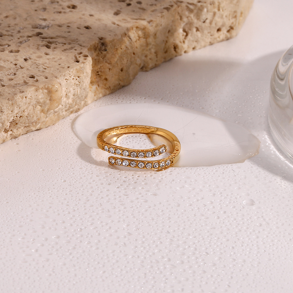 Stainless Steel Adjustable Transparent Zircon Ring