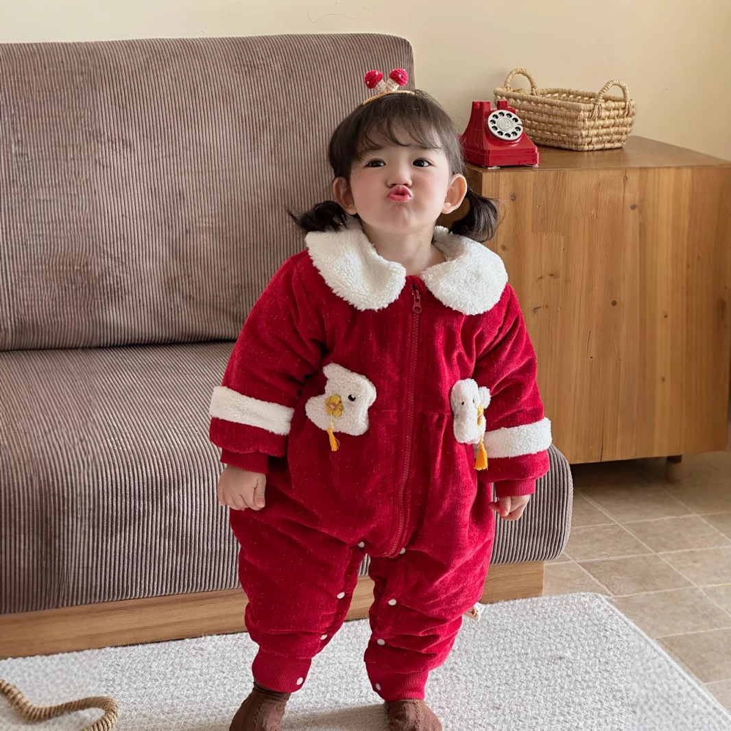 Ropa de invierno para bebés nuevo estilo chino conejito rojo mono bebé estilo chino ropa de año nuevo ropa de bebé de un año