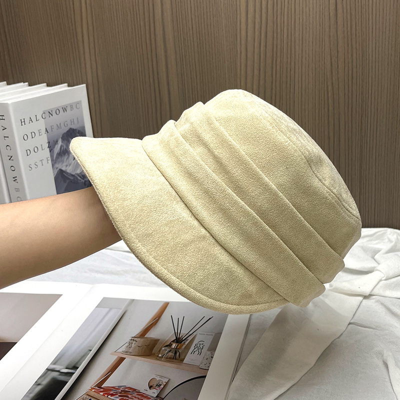 时尚纯色马术帽麂皮绒平顶鸭舌帽女休闲百搭日系春秋八角帽显脸小|undefined