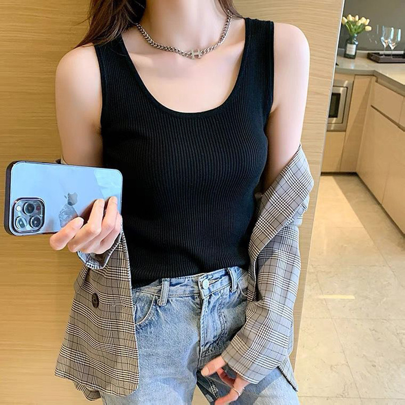 【 40-100kg 】Ice silk ribbed camisole for summer, suitable for outer or inner wear, slim-fit sleeveless top for women