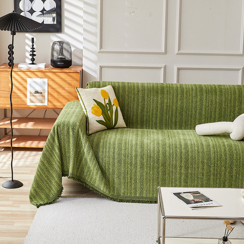 Solid-color sofa cover with fishbone pattern, one-piece design—anti-cat-scratch sofa cover, all-inclusive sofa slipcover, suitable for all four seasons.