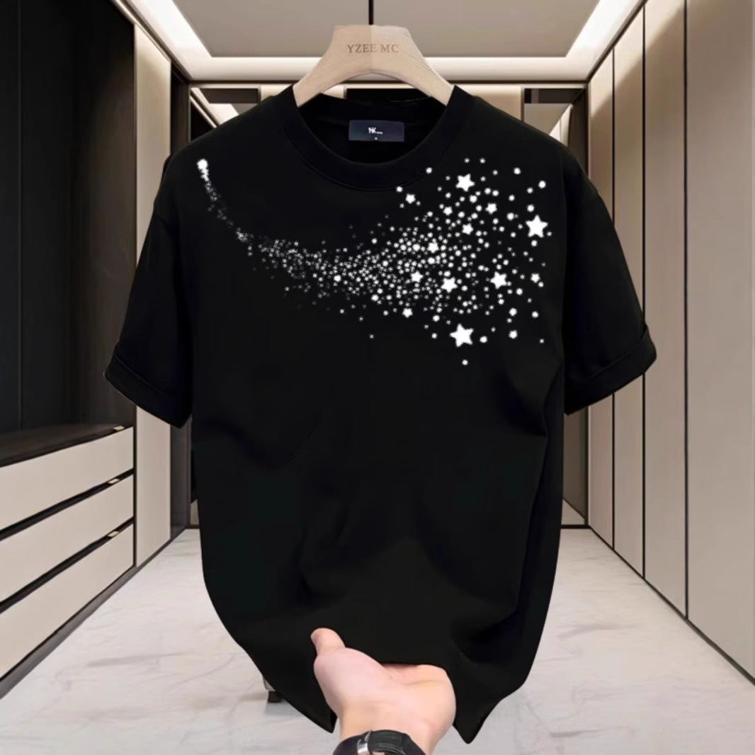 Maglietta girocollo Fashion Bling Shooting Star con strass per uomo e donna, maglietta casual a maniche corte in cotone di alta qualità, maglietta comoda e scintillante da uomo_voghion.com