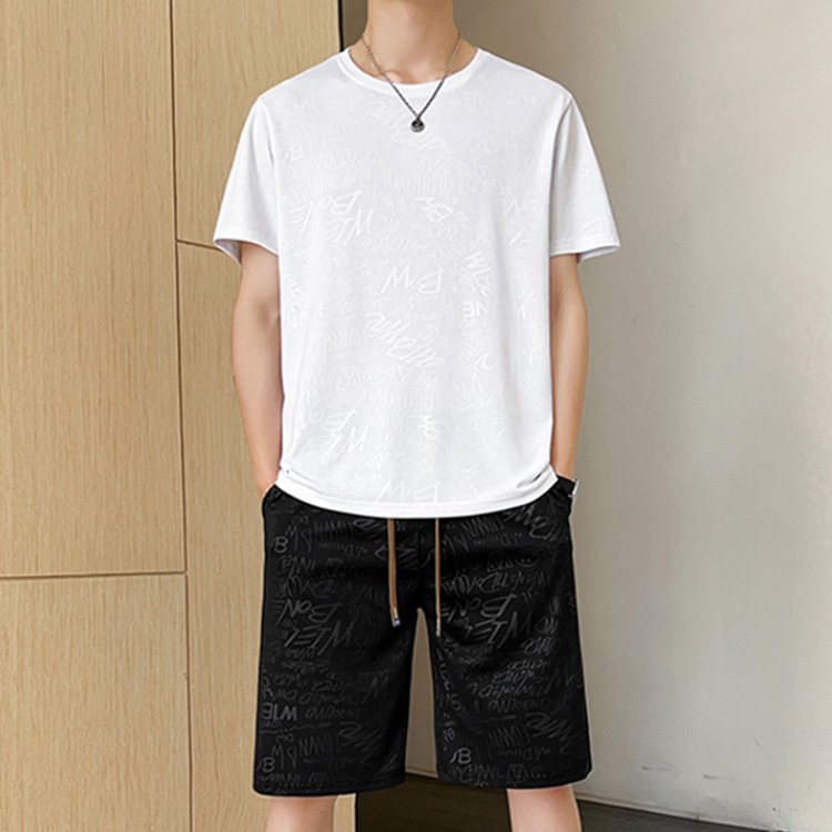 Set de manga corta de verano secado rápido marca de moda hombre relajado casual cinco pantalones cortos deportivos de hombre con pantalones cortos de dos piezas