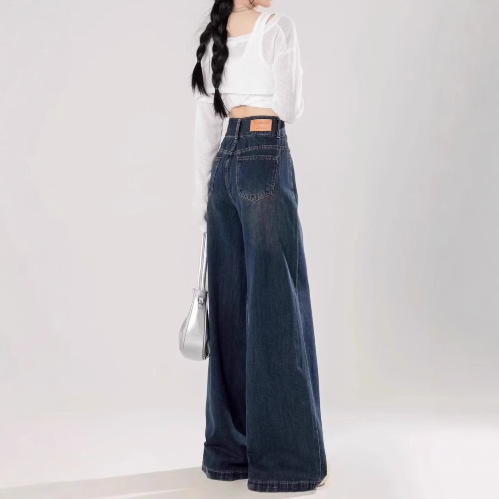 Plus-Size Relaxed Fit Jeans For Women – High-Waisted Wide-Leg Denim Pants With Flannel Lining (Dark Blue, S-2xl)_voghion.com