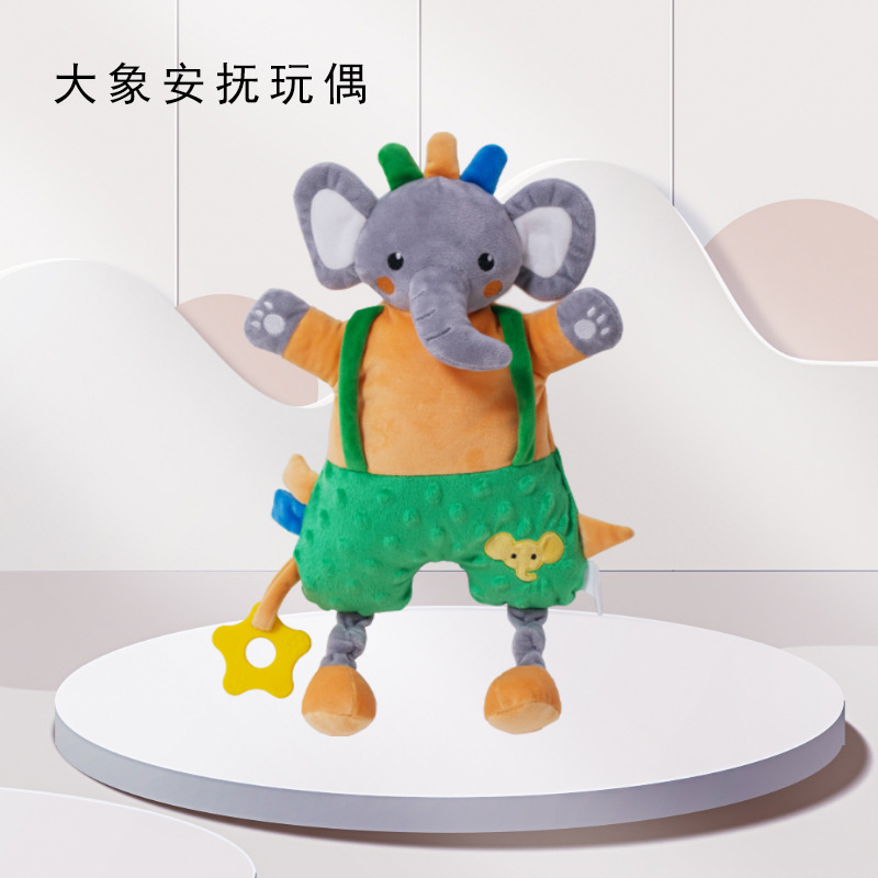 Muñeco de peluche con sonajero para bebé, colgante calmante para dormir, elefante verde suave