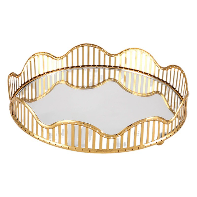 Зеркальная стеклянная тарелка в скандинавском стиле Позолоченный металлический поднос для хранения Бытовая лампа для гостиной Роскошная декоративная тарелка для фруктов
