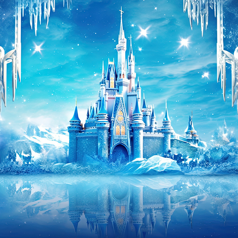 Foreign Trade Supply New Ice and Snow Castle Background Cloth Birthday Party Decoration Background Photo Banner Photography Hanging Cloth
