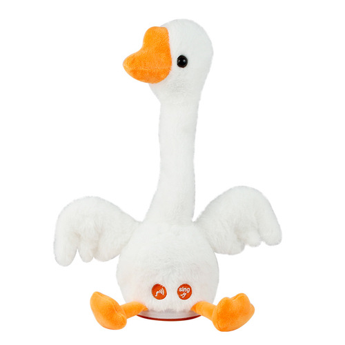 The talking plush toy big white goose figure that sings, the funny parrot-like parrot doll, children's birthday gift