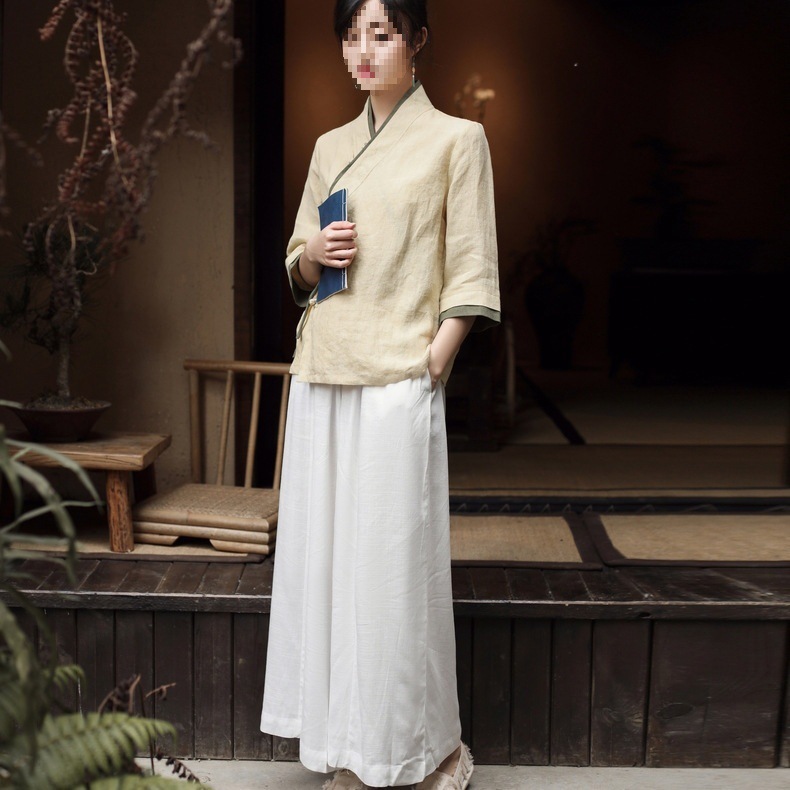 茶職人服中華民国スタイル禅女性服茶トップ中国チャイナドレス唐スーツトップ茶服夏|undefined