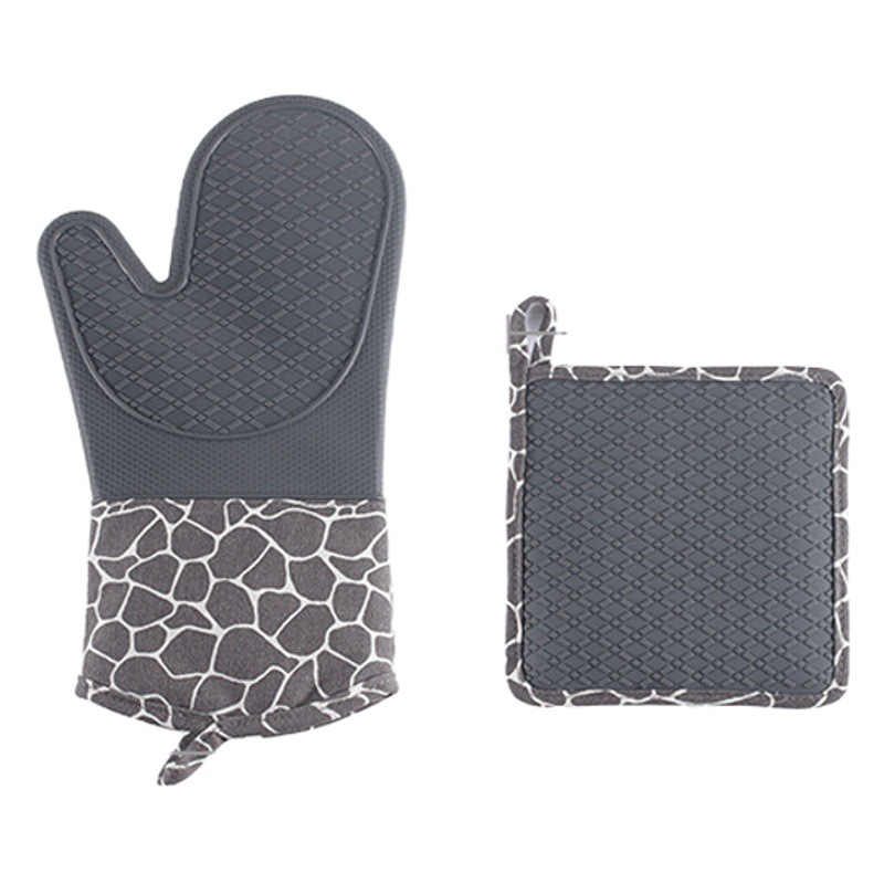 Guantes para hornear de cocina más mantel aislante de algodón, clip de mano anti-escaldado, guantes para horno microondas, guantes para barbacoa de silicona