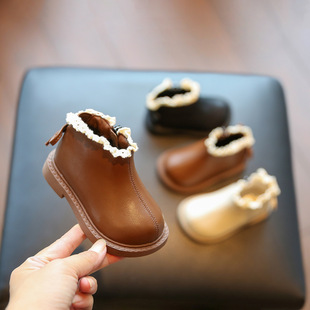 Female Baby Princess Shoes Soft Sole Non-slip Baby Shoes Children 1-3 Autumn Lace Short Boots Small Leather Boots Toddler Shoes