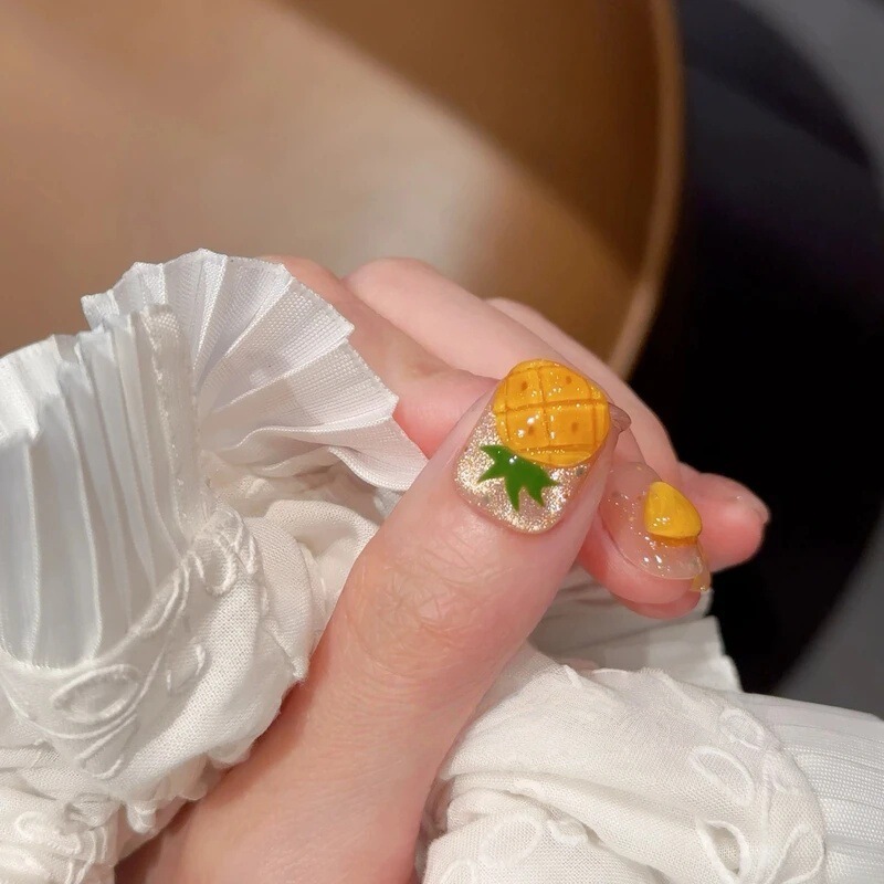 【Mi Xia Qiyuan】Purely Handmade Short Cute Fruit Nail Art with a Three-Dimensional High-End Cute Style