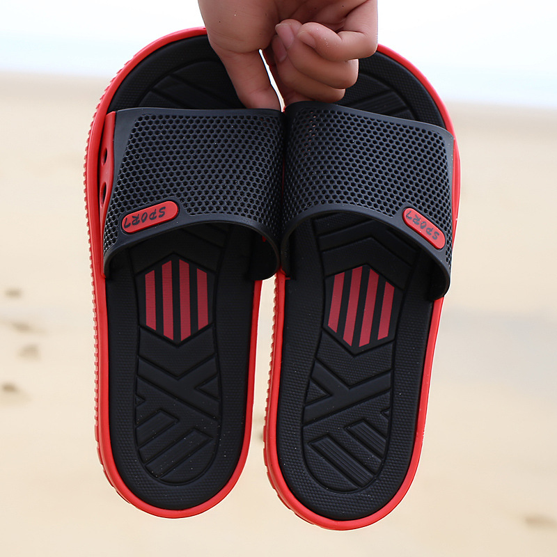 Cross-Border Foreign Trade Slip-On Sports Style Men's Slippers Indoor Simple Fashion Non-Slip Hollow Bathing Breathable Wholesale