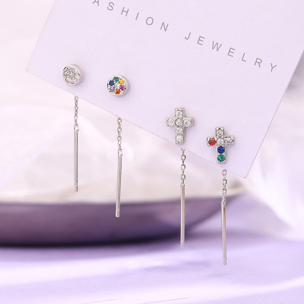 Geometric universal earrings with zircon, European style