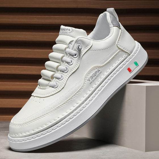 White Shoes Men's 2025 Spring New Fashion Brand All-match Slip-on Sports Teenager Leather Casual Non-slip Sneakers
