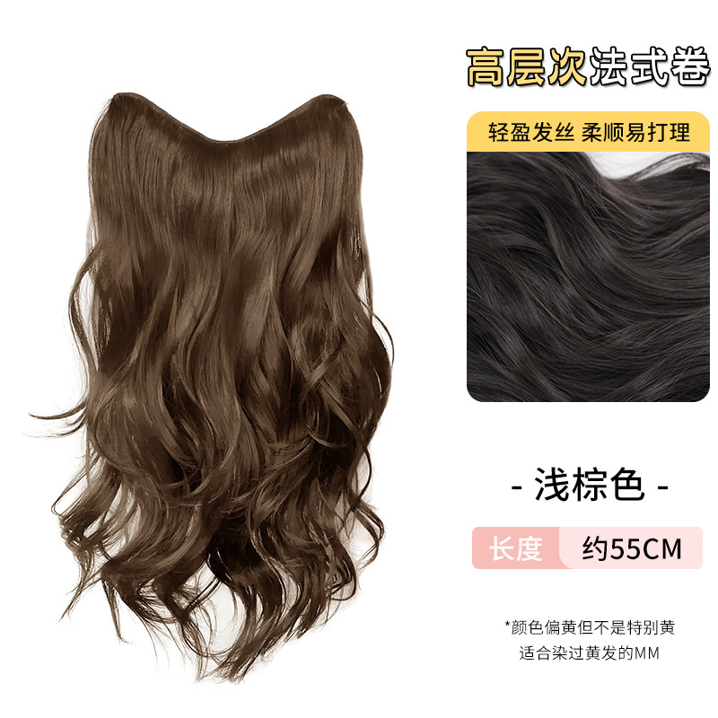 ロングヘアーの女性用ウィッグピース、ワンピース高層フレンチカーリー、模擬シームレスヘアエクステンション、ふわふわビッグウェーブヘアエクステンション|undefined