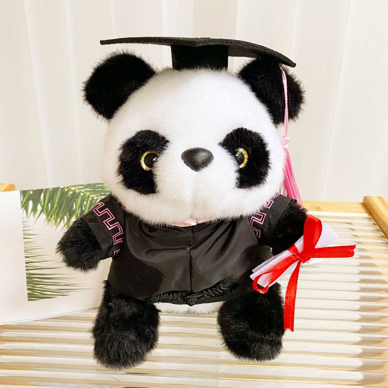 Muñeca de graduación con gorra de doctorado, uniforme, panda, regalo universitario, logo personalizado