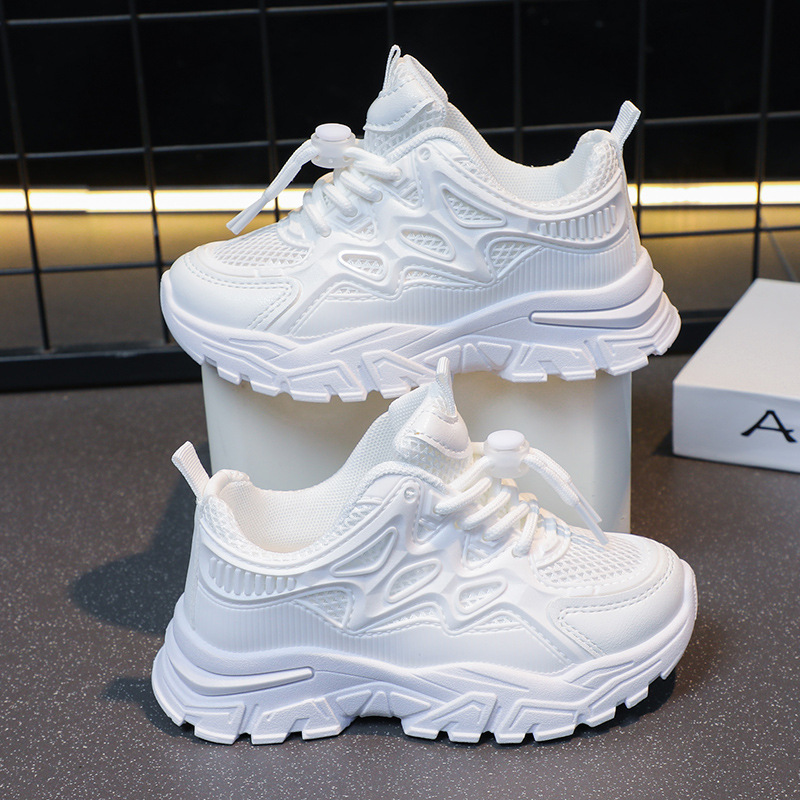 Zapatos deportivos para niñas, zapatos de moda para niños, zapatos casuales de primavera y otoño 2024 nuevos zapatos blancos para niños, zapatos transpirables de malla para padres