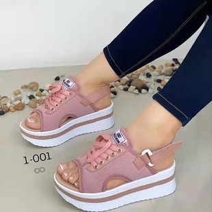 Foreign Trade Large Size Sandals for Women 2025 Summer Cross-Border New European and American Thick-Soled Velcro Strap Roman Sandals Wish