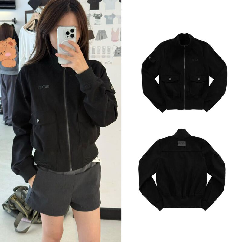 In Stock~Korean Niche Letter Embroidery Corduroy Jacket with Stand Collar, Slim-Fit Zipper Coat for Women