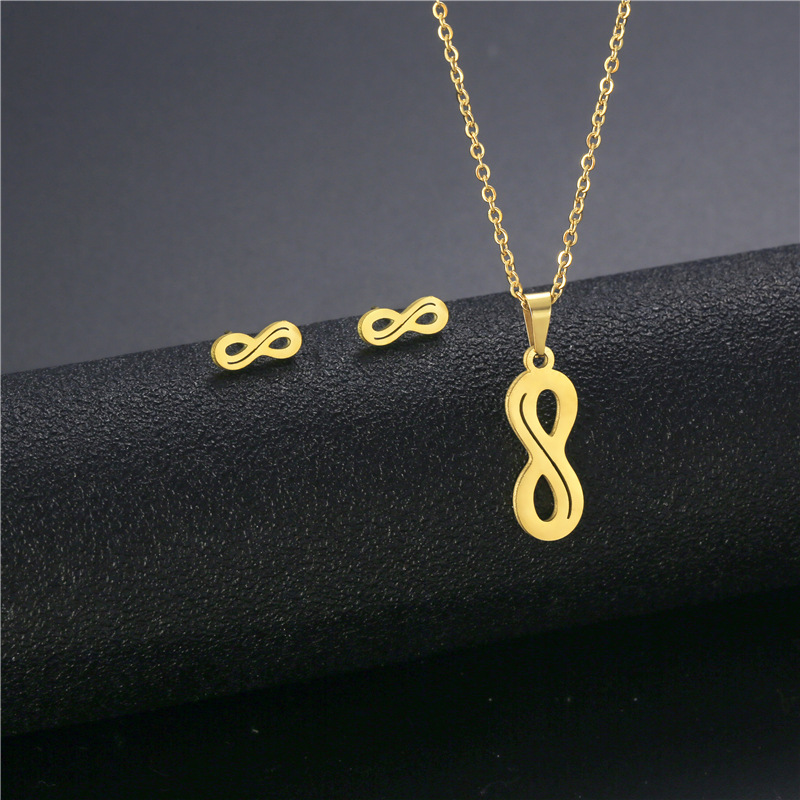 simple unlimited logo stainless steel necklace earrings set