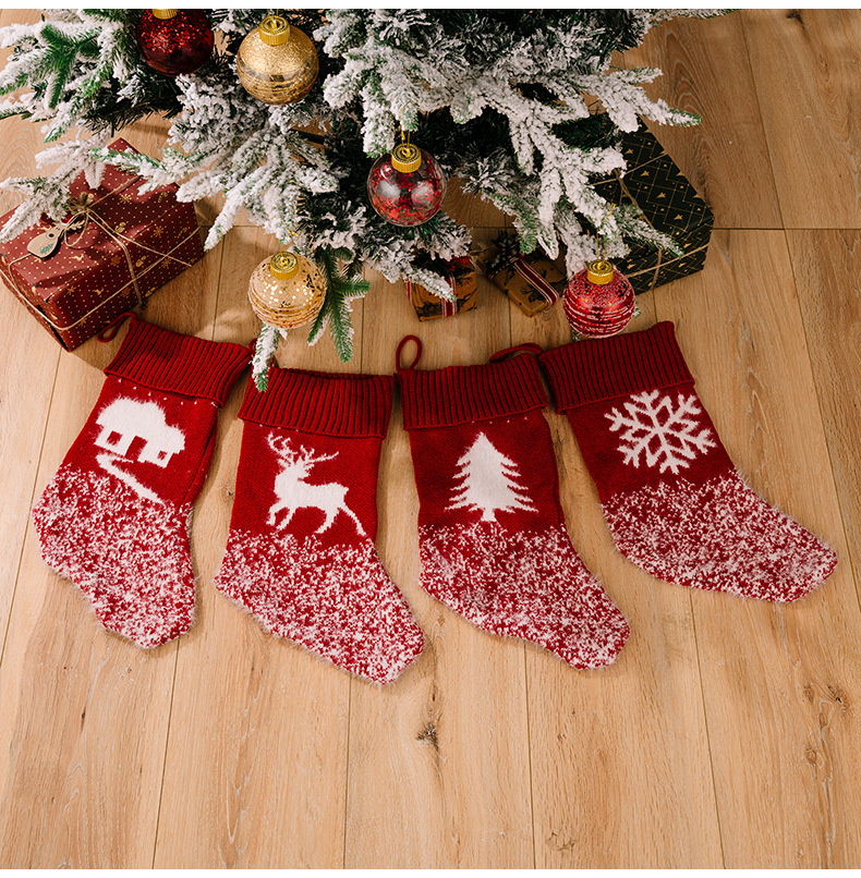 Christmas Stocking Knitted Red Snowflake Decoration Gift Bag_voghion.com