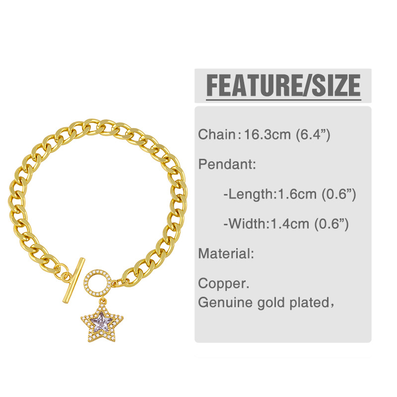 Fashion heart-shape five-pointed star OT buckle copper bracelet wholesale