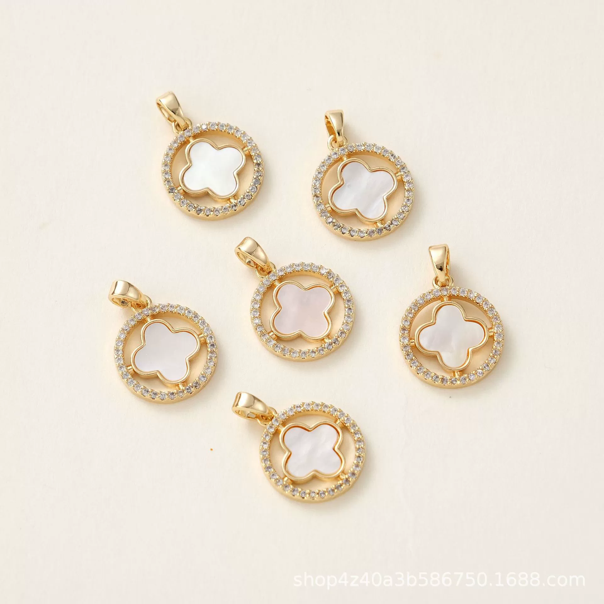 Necklace, pendant, chain for key bag , accessory, 18 carat, simple and elegant design, four-leaf clover