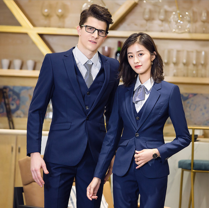2025秋冬新款宝蓝色男西装套装房地产银行酒店正装工装男女同款