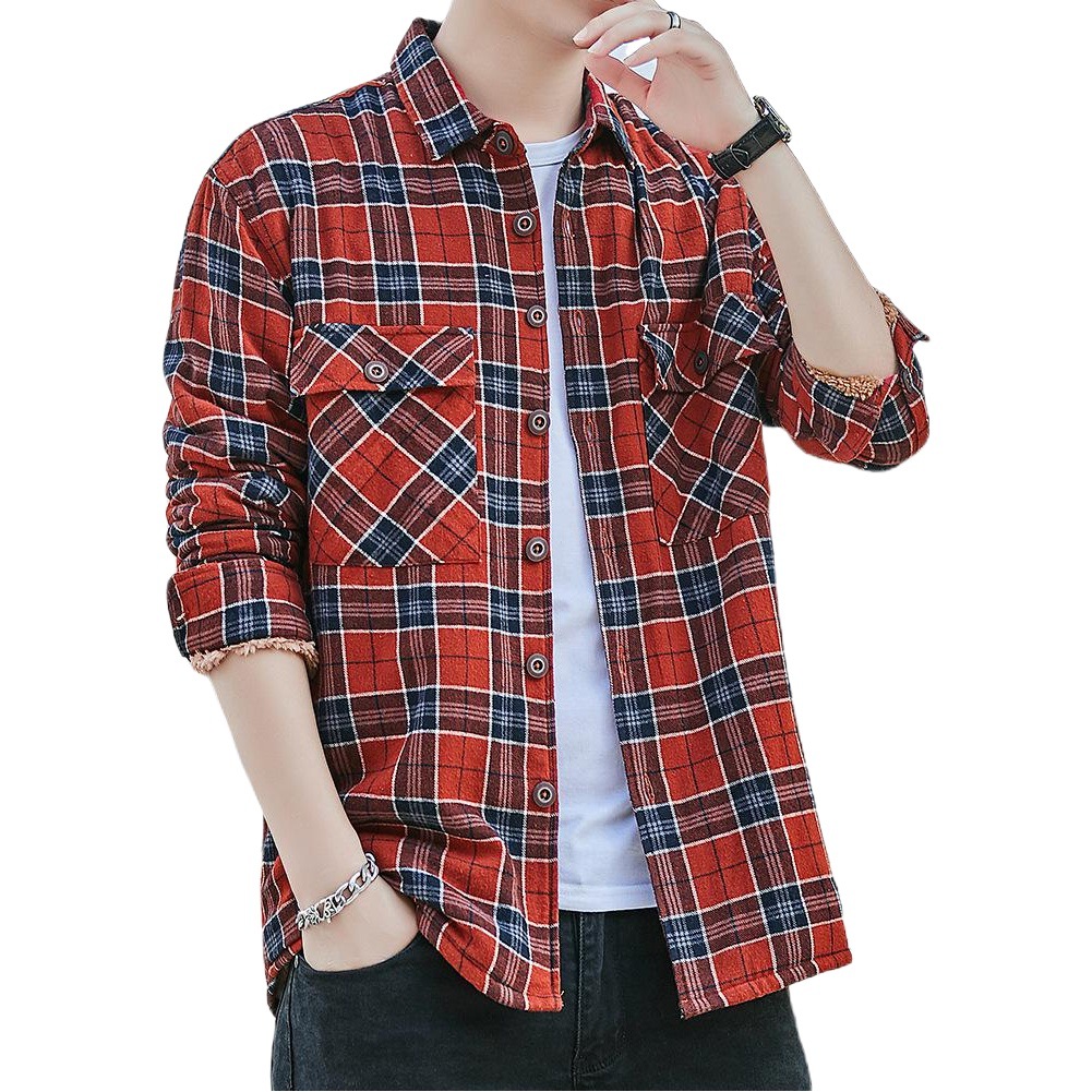 Dongyu Camisa de algodón de otoño e invierno para hombre, camisa cálida gruesa de terciopelo de cordero a cuadros a la moda, venta al por mayor