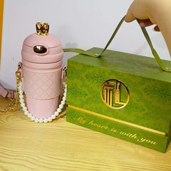 Insulated cup for women, simple and elegant, high-end, Chanel-style crossbody water cup, high beauty, portable, with straw, cute for girls
