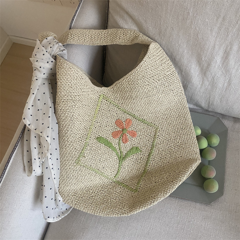 High Quality New Hand-Woven Bucket Bag Crochet Flower Tote Bag Vacation Travel Shoulder Bag For Women Large Capacity - Thumbnail 4