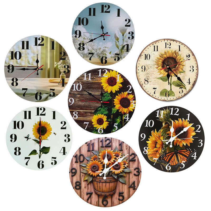 2D sin marco pintura flor reloj de pared redondo de 10 pulgadas reloj electrónico minimalista creativo hogar escaneo segundo reloj de venta caliente transfronteriza